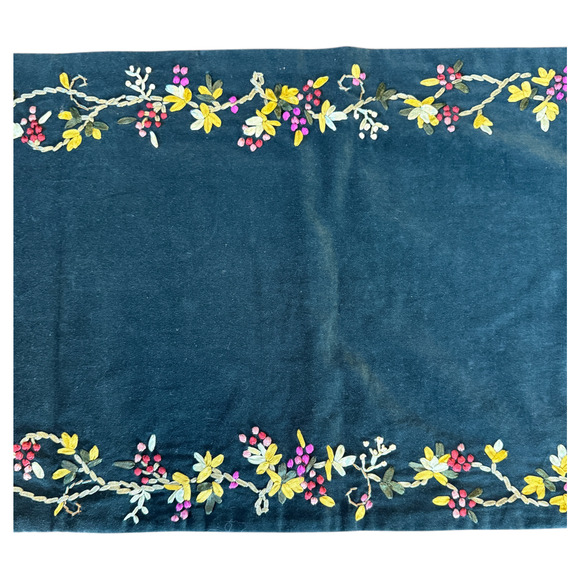Velvet Table Runner Silk Ribbon Embroidered Flowers Vintage Loie 15" x 70" READ - Picture 10 of 16